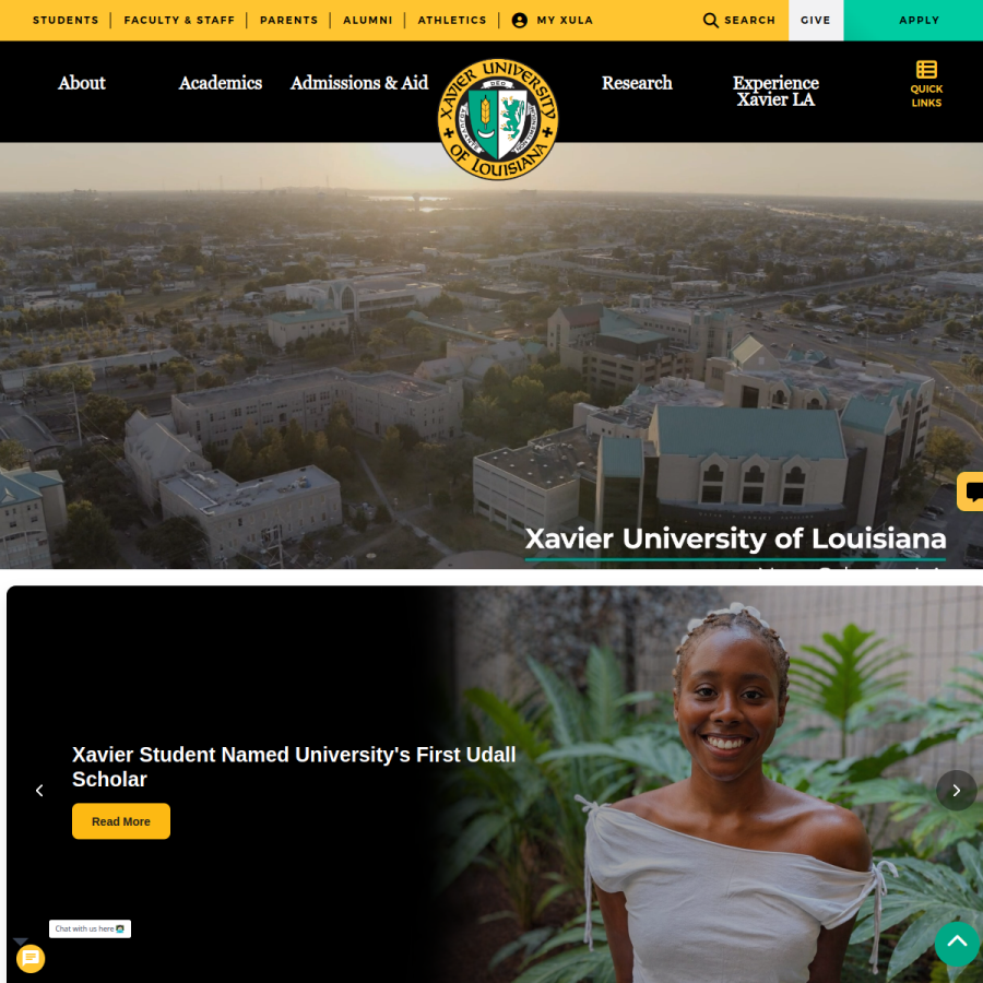 xula.edu homepage screenshot