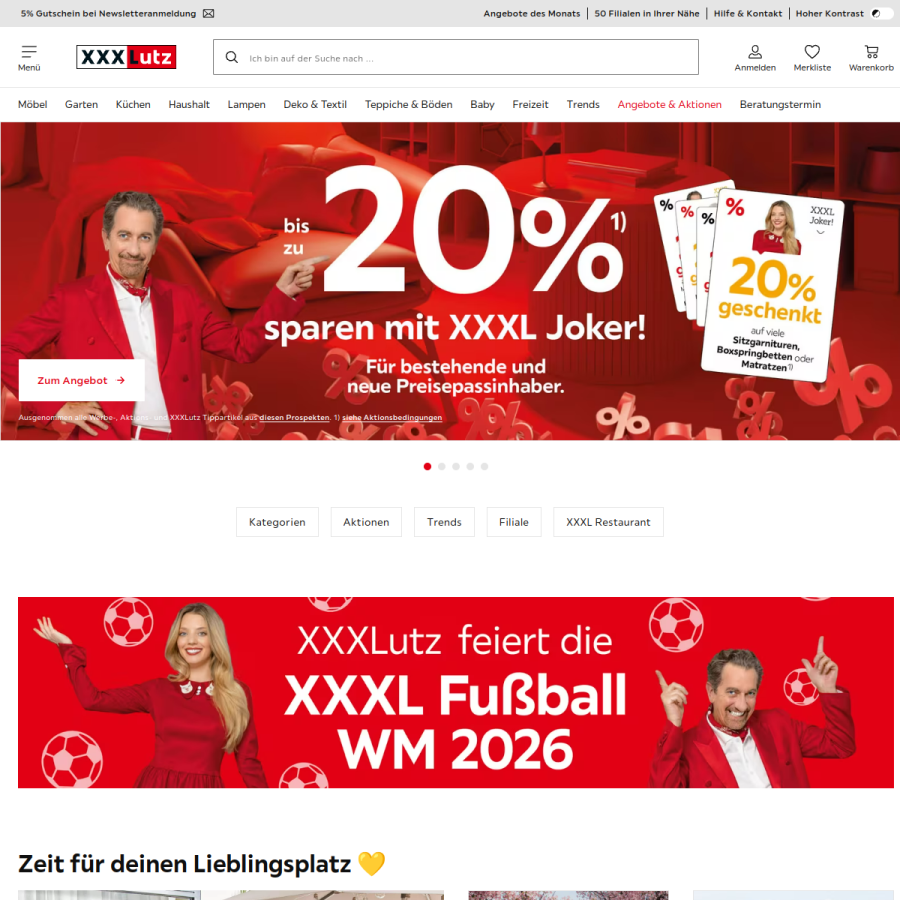xxxlutz.at homepage screenshot