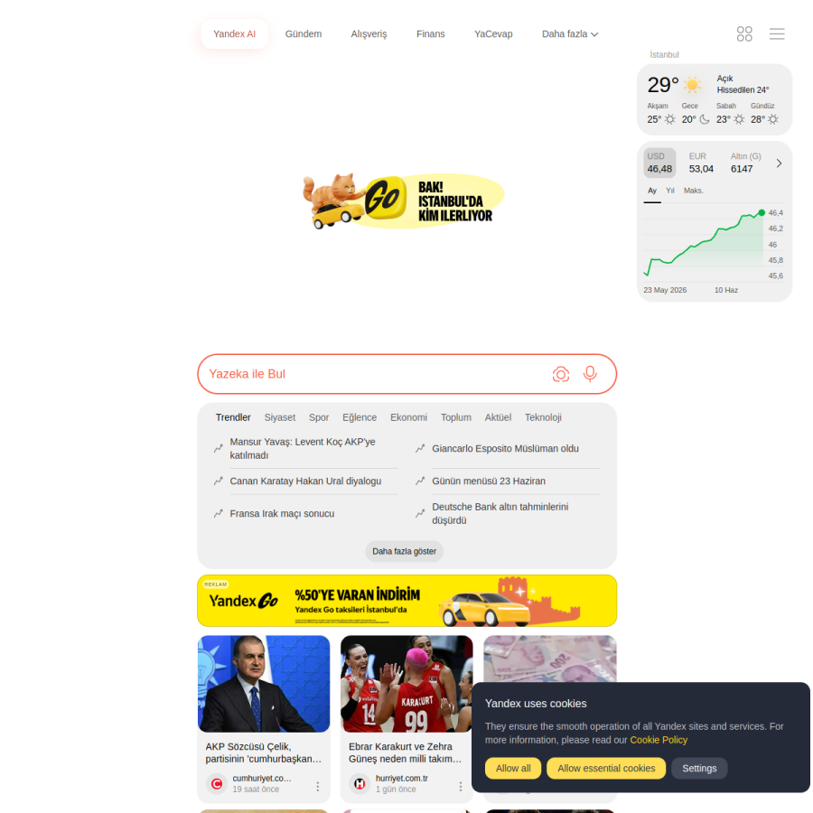 yandex.com.tr homepage screenshot