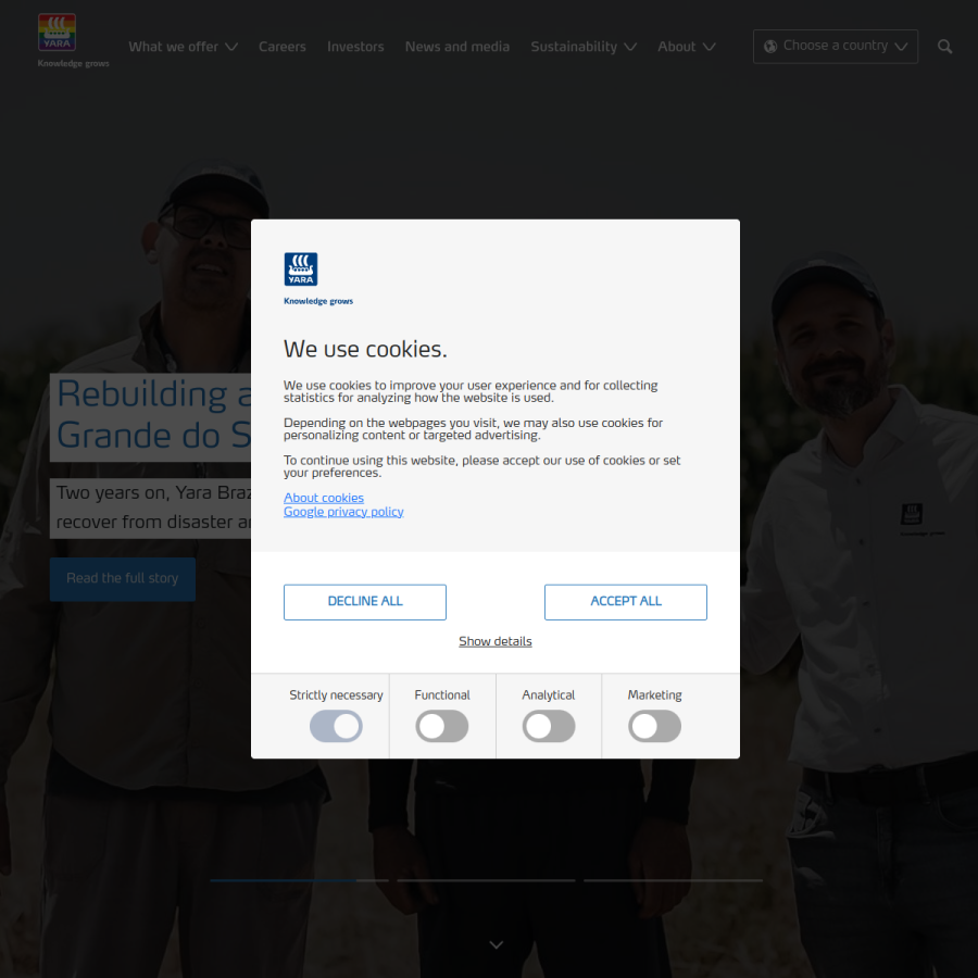 yara.com homepage screenshot