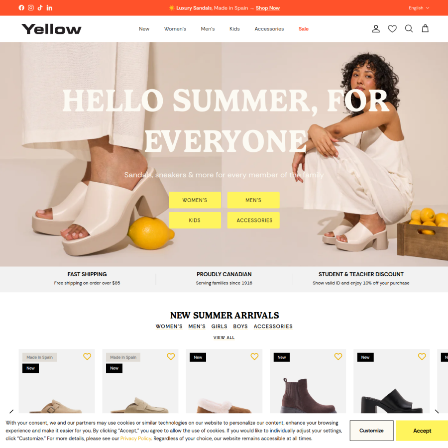 yellowshoes.com homepage screenshot