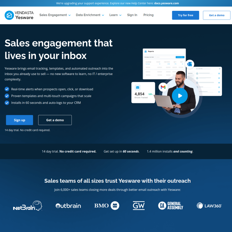 yesware.com homepage screenshot
