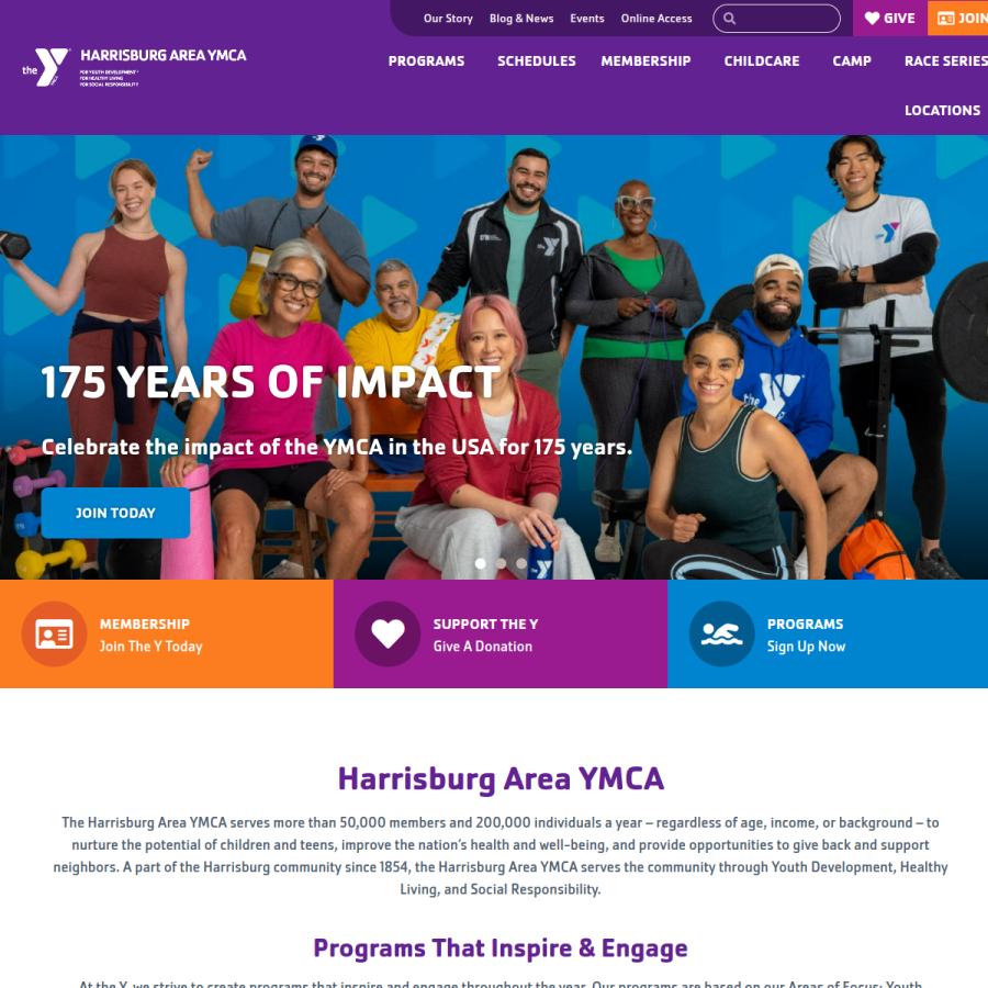 ymcaharrisburg.org homepage screenshot