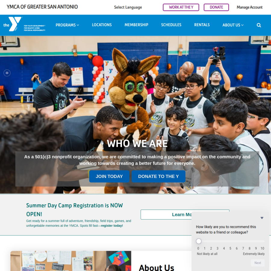 ymcasatx.org homepage screenshot