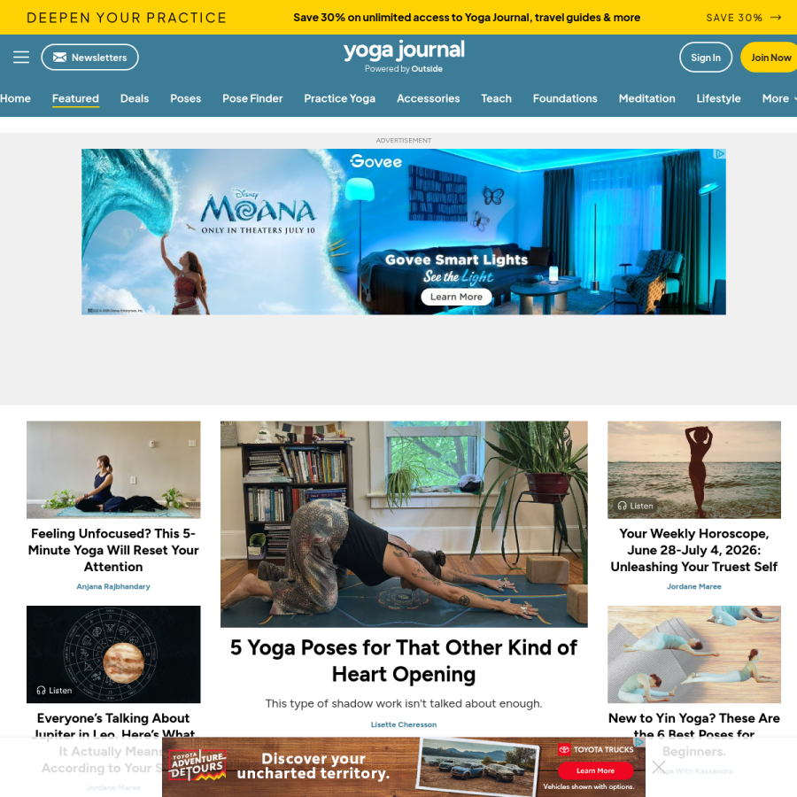 yogajournal.com homepage screenshot