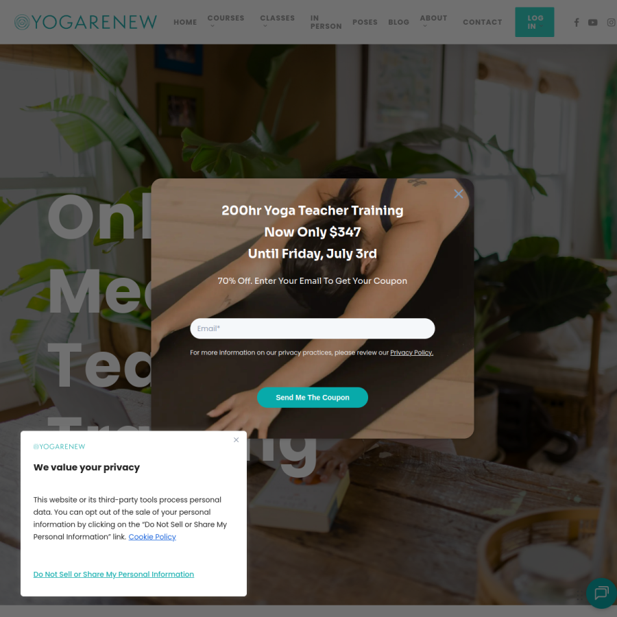 yogarenewteachertraining.com homepage screenshot