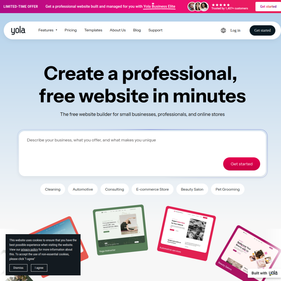 yola.com homepage screenshot