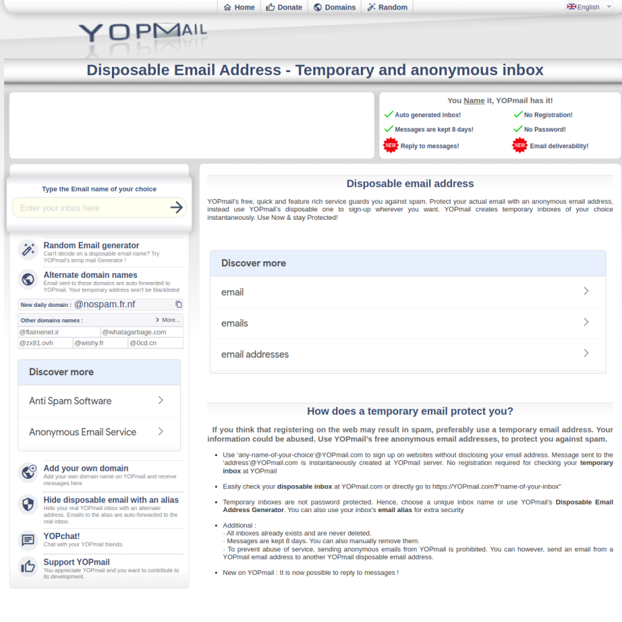 yopmail.com homepage screenshot