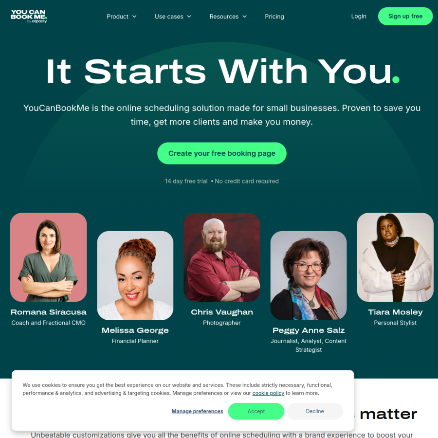 youcanbook.me homepage screenshot