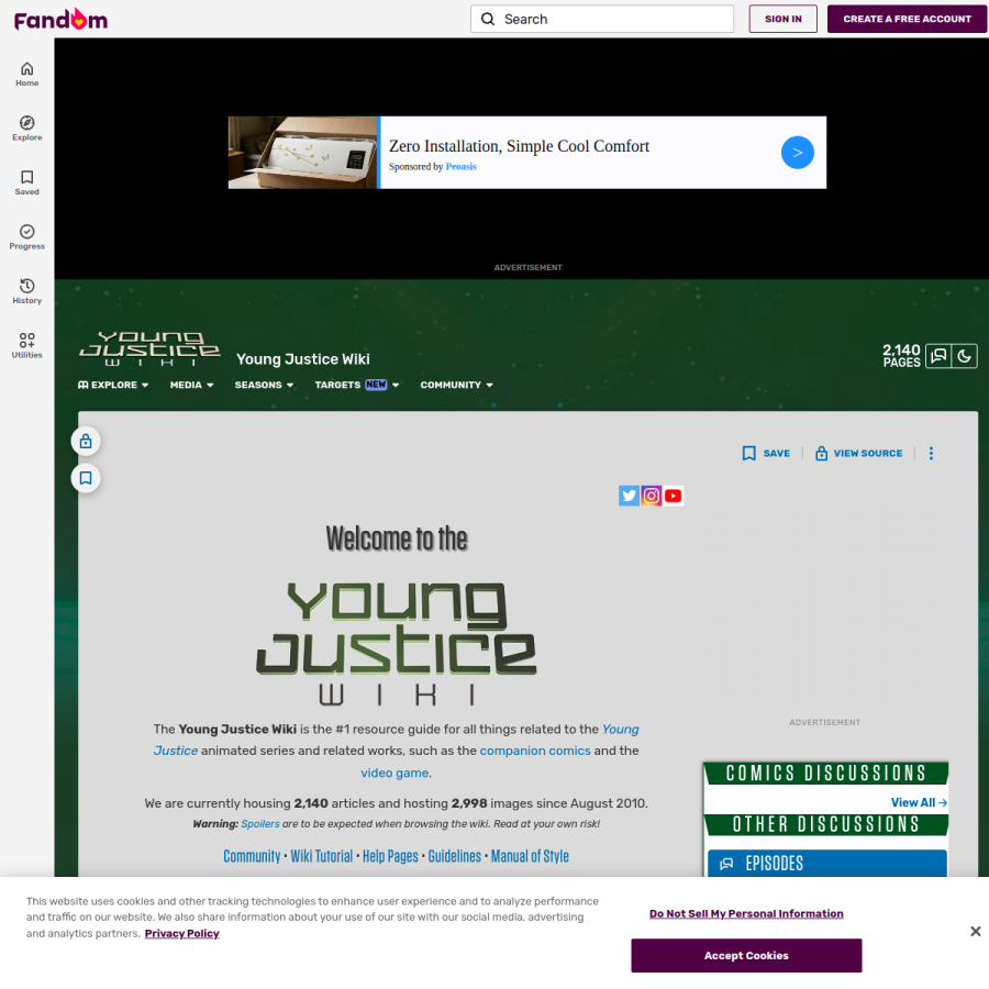 youngjustice.fandom.com homepage screenshot