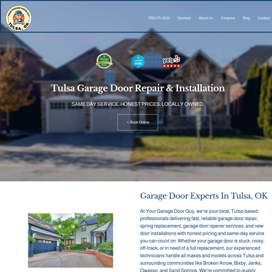 yourgaragedoorguytulsa.com homepage screenshot