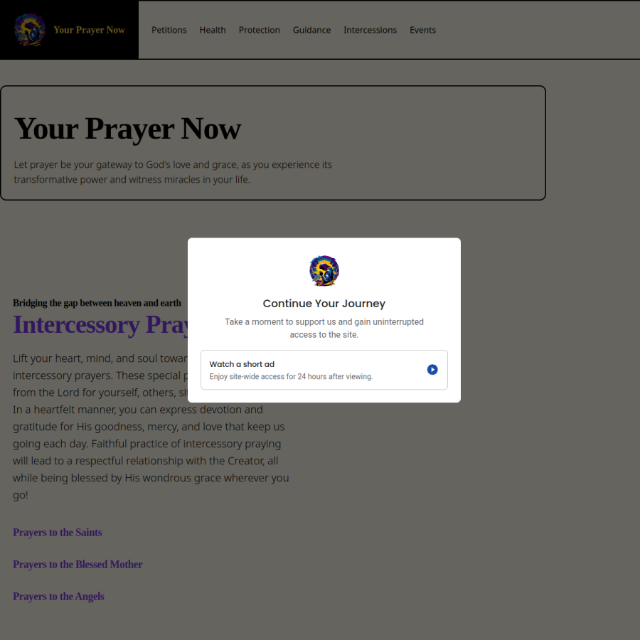 yourprayernow.com homepage screenshot