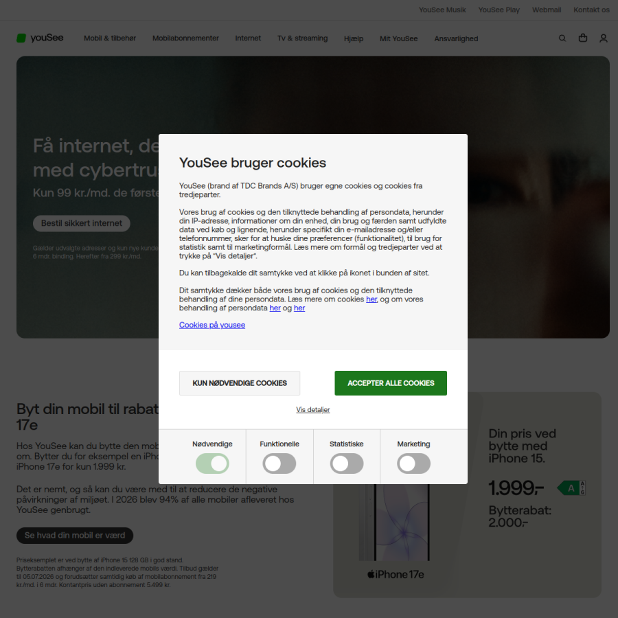 yousee.dk homepage screenshot