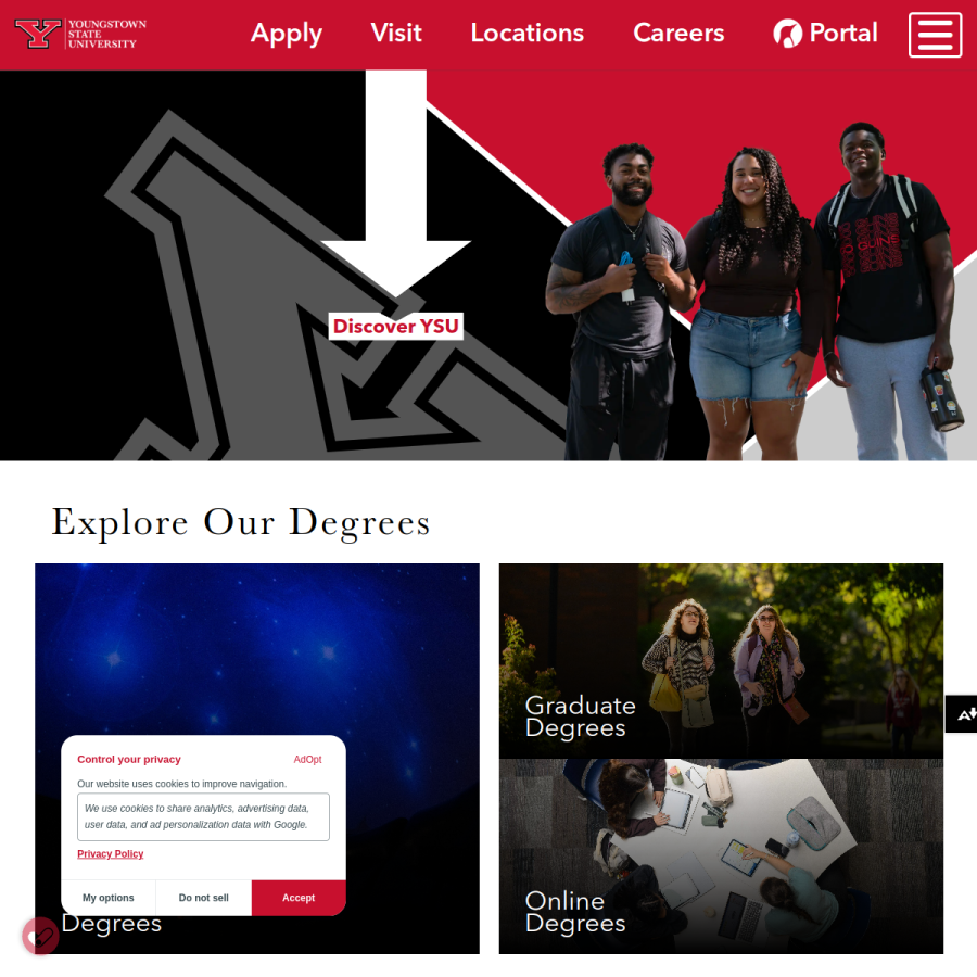 ysu.edu homepage screenshot