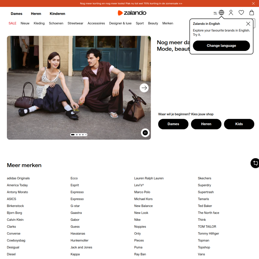 zalando.nl homepage screenshot
