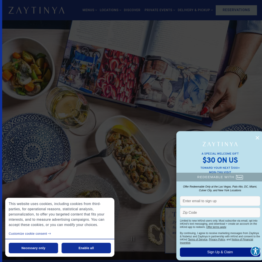 zaytinya.com homepage screenshot