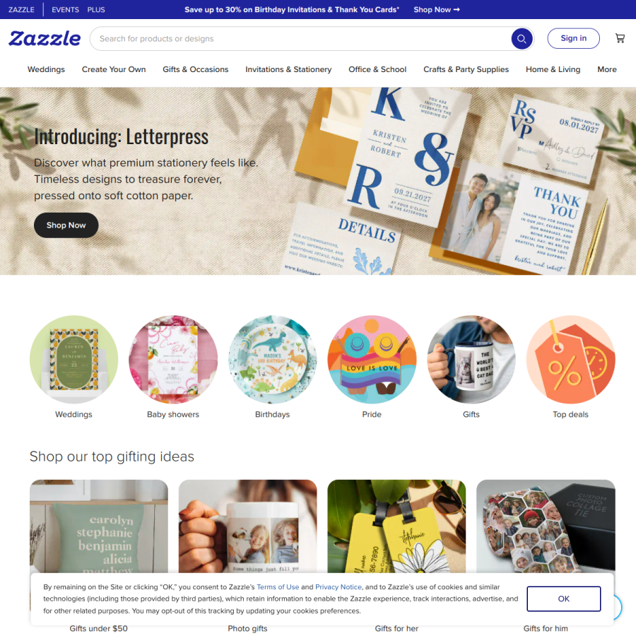 zazzle.com homepage screenshot