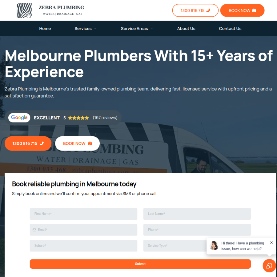 zebraplumbing.com.au homepage screenshot