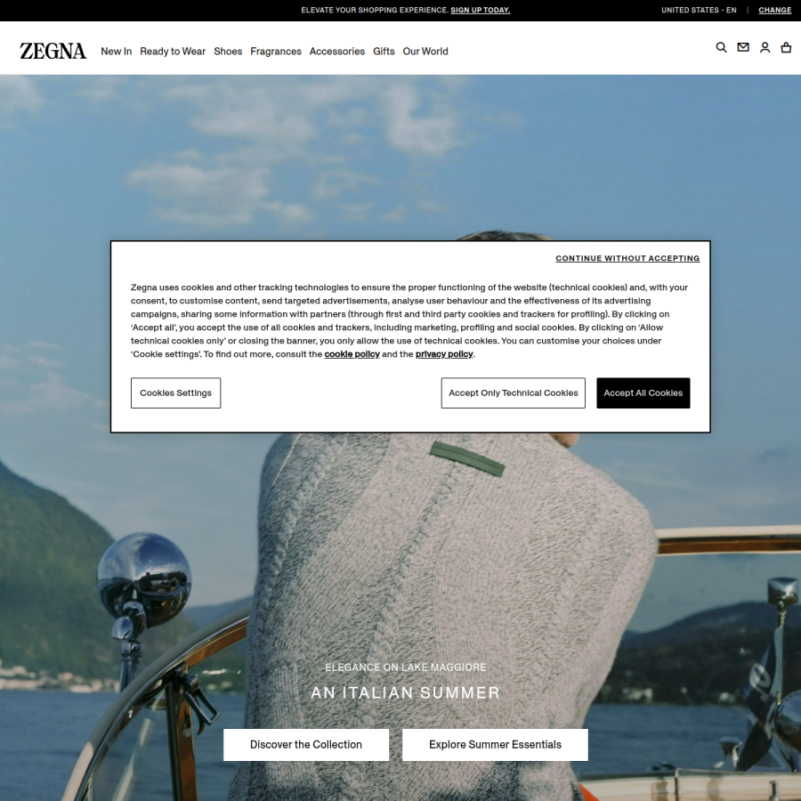 zegna.com homepage screenshot