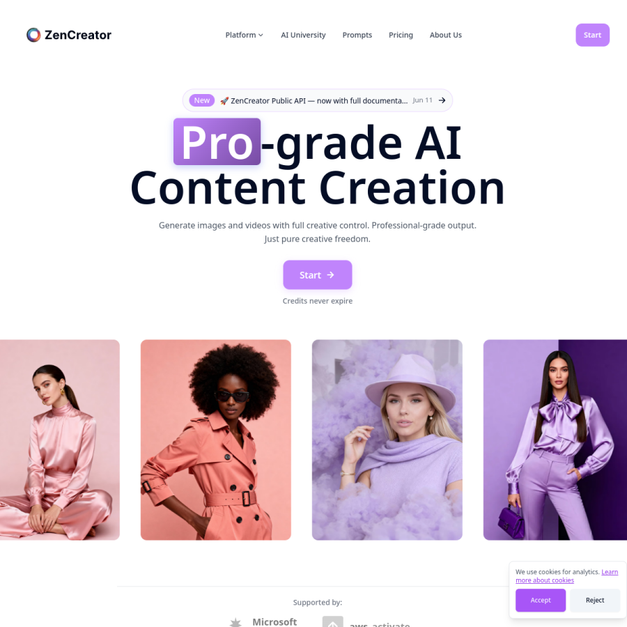 zencreator.pro homepage screenshot