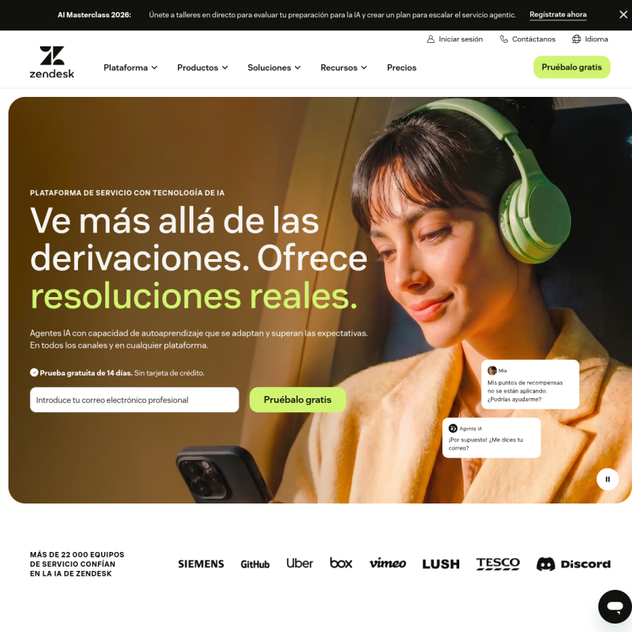 zendesk.es homepage screenshot