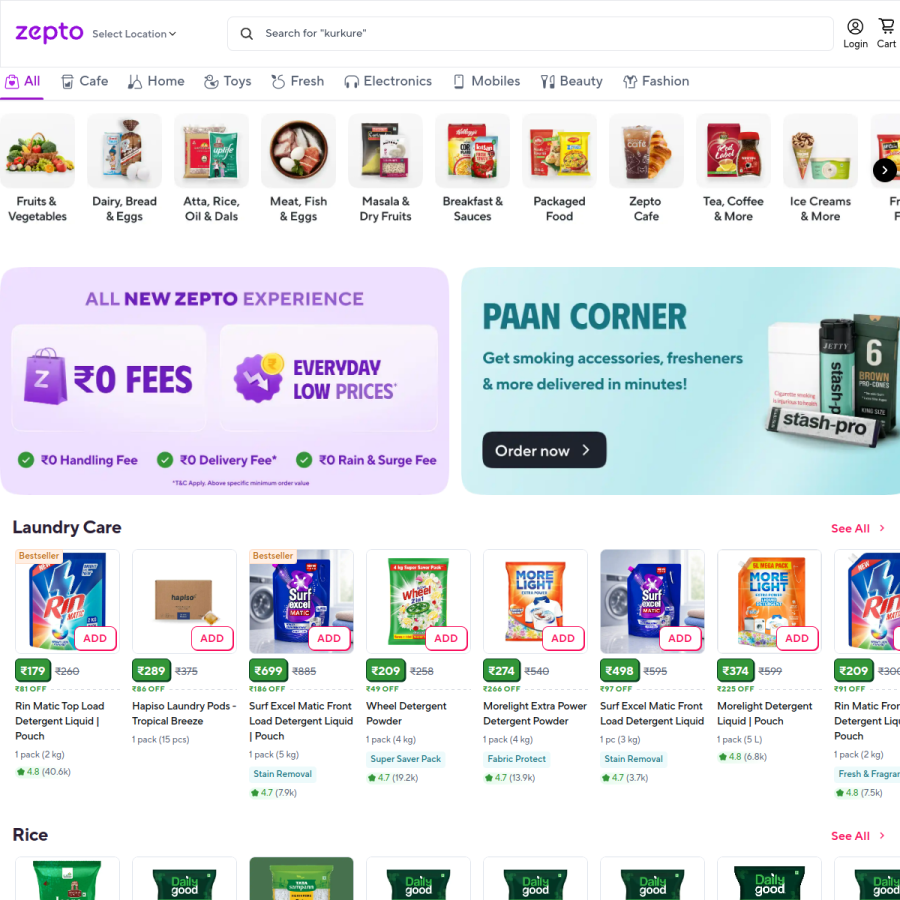 zepto.com homepage screenshot