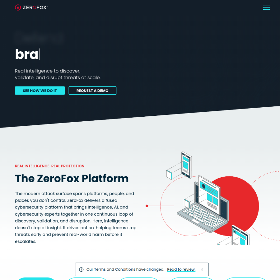 zerofox.com homepage screenshot