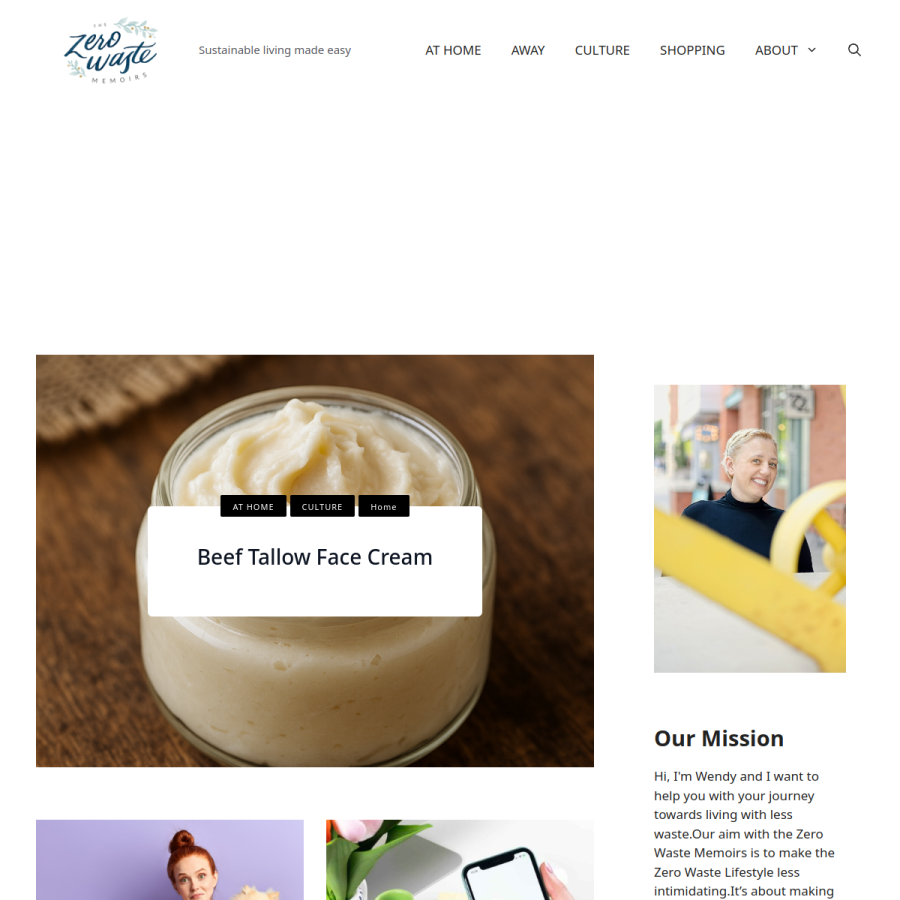 zerowastememoirs.com homepage screenshot