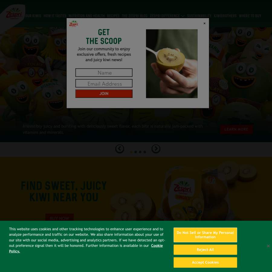 zespri.com homepage screenshot