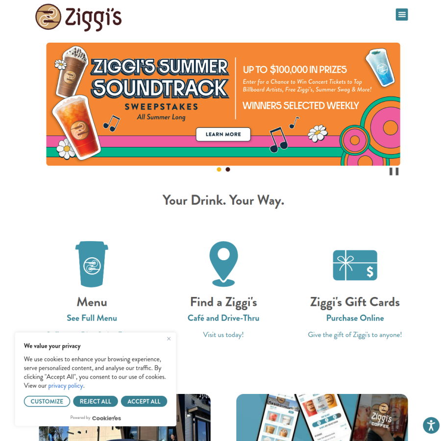 ziggiscoffee.com homepage screenshot