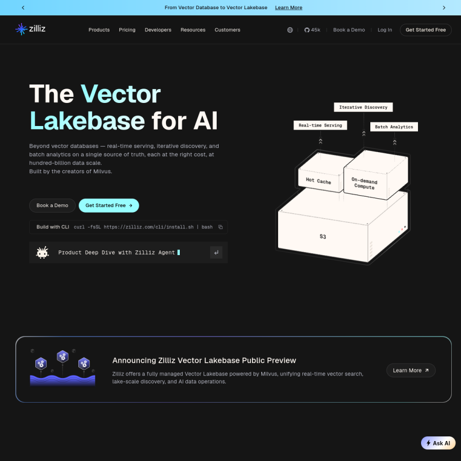 zilliz.com homepage screenshot