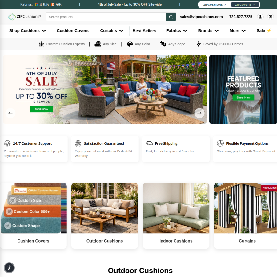 zipcushions.com homepage screenshot