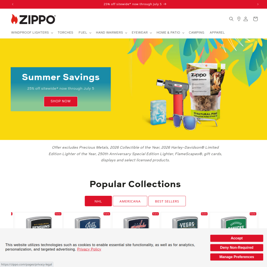 zippo.com homepage screenshot