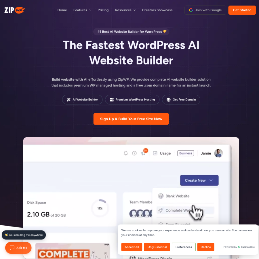 zipwp.com homepage screenshot