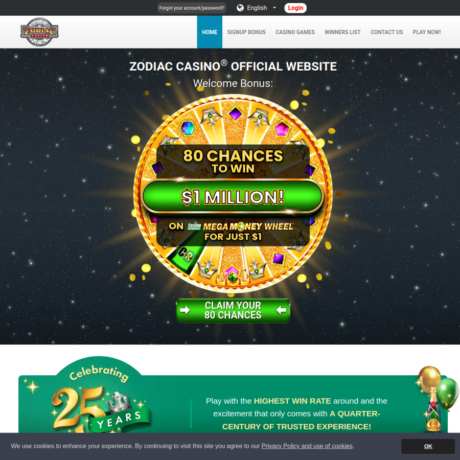 zodiac.casino homepage screenshot