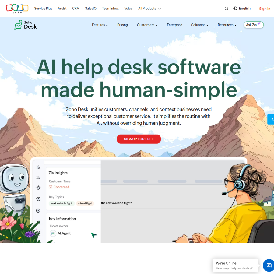 zohodesk.com homepage screenshot