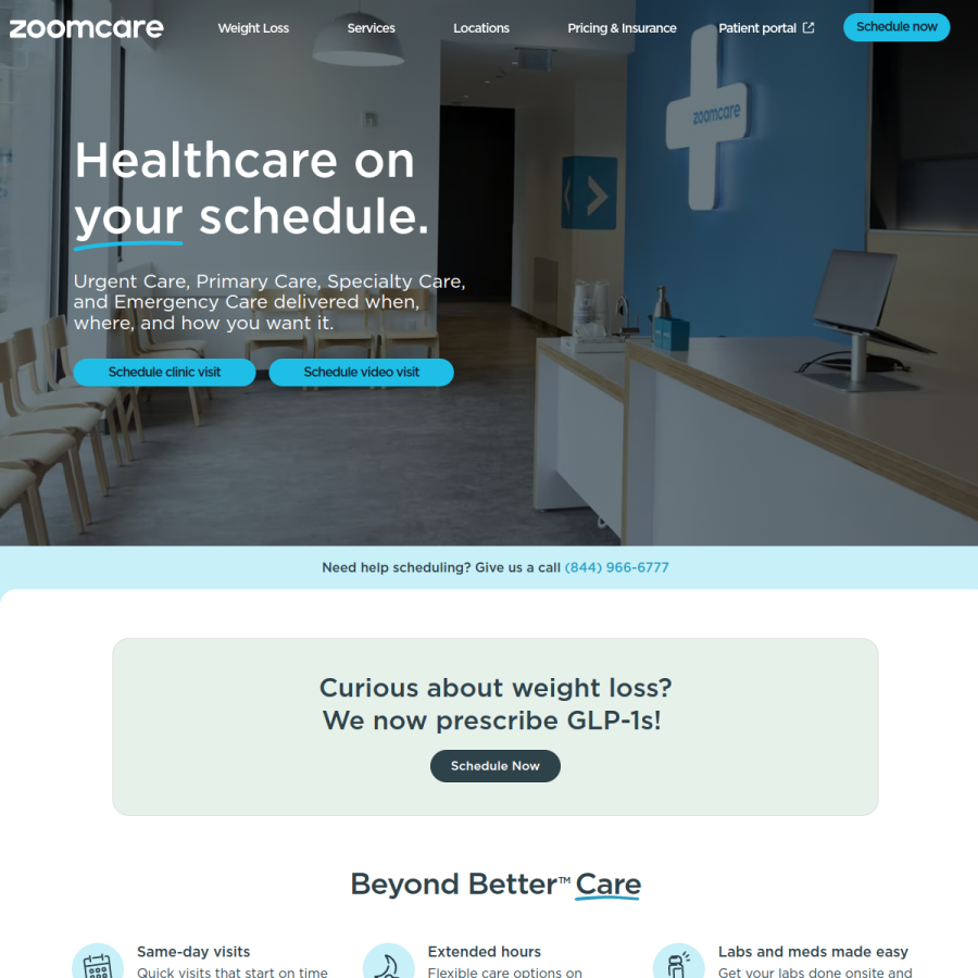 zoomcare.com homepage screenshot