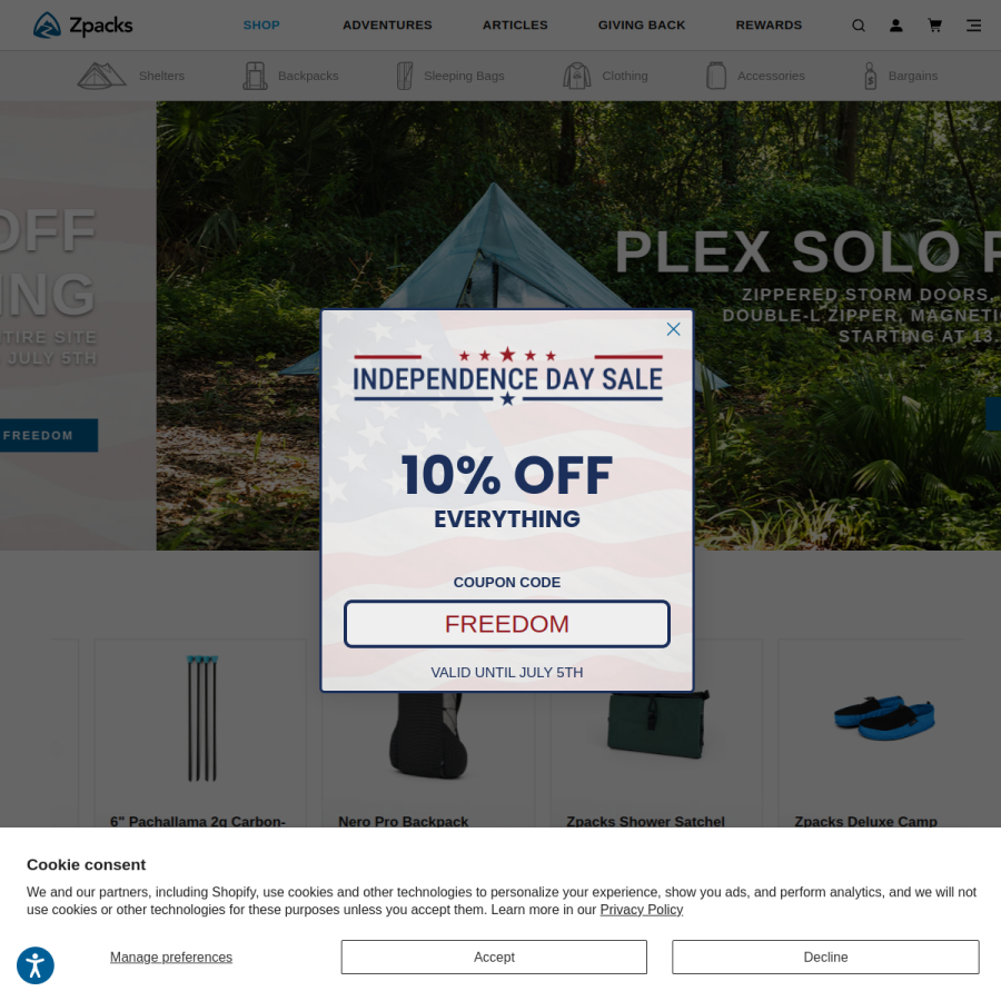 zpacks.com homepage screenshot