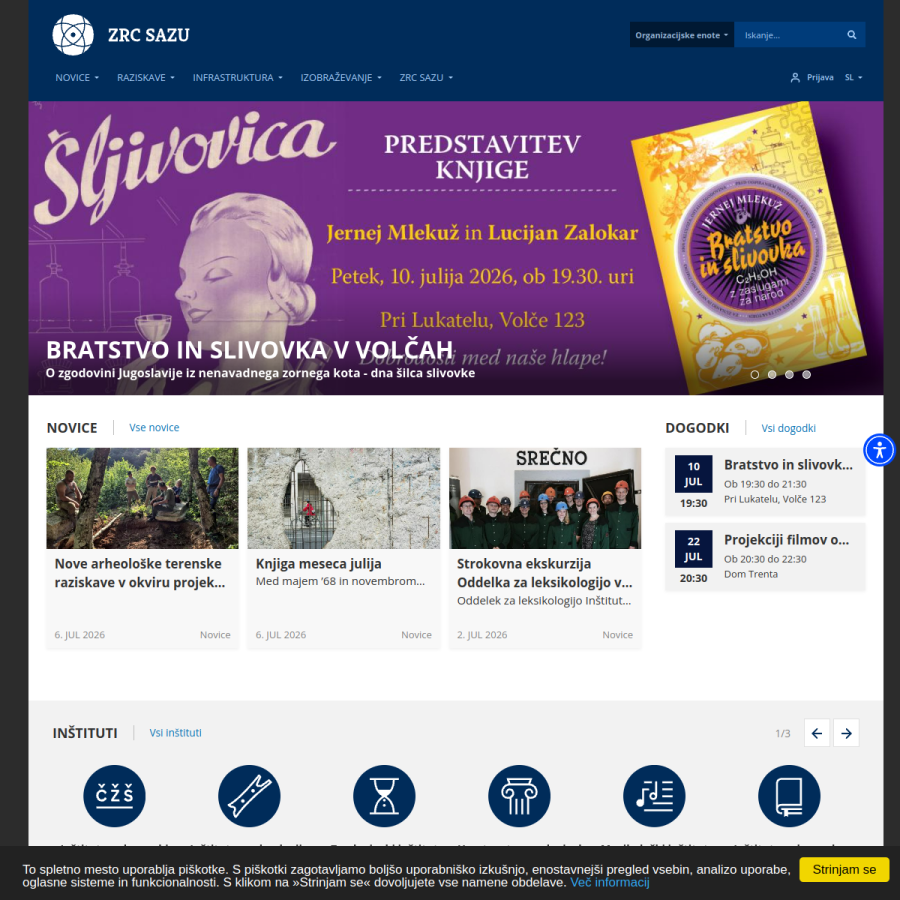 zrc-sazu.si homepage screenshot