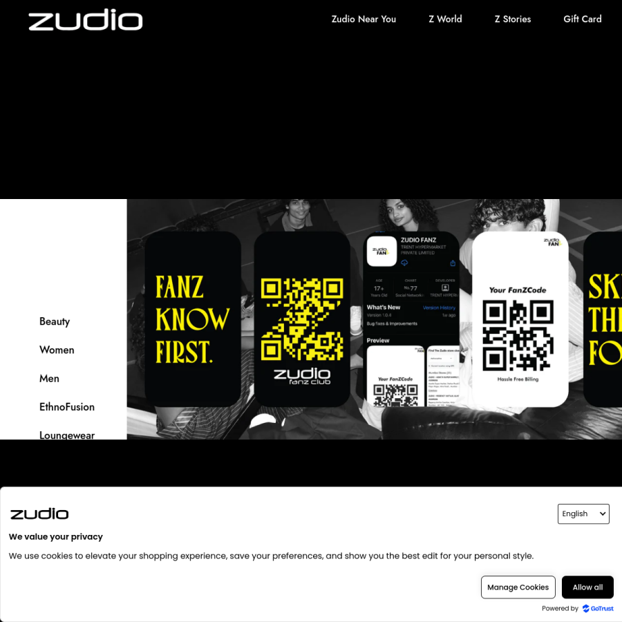 zudio.com homepage screenshot