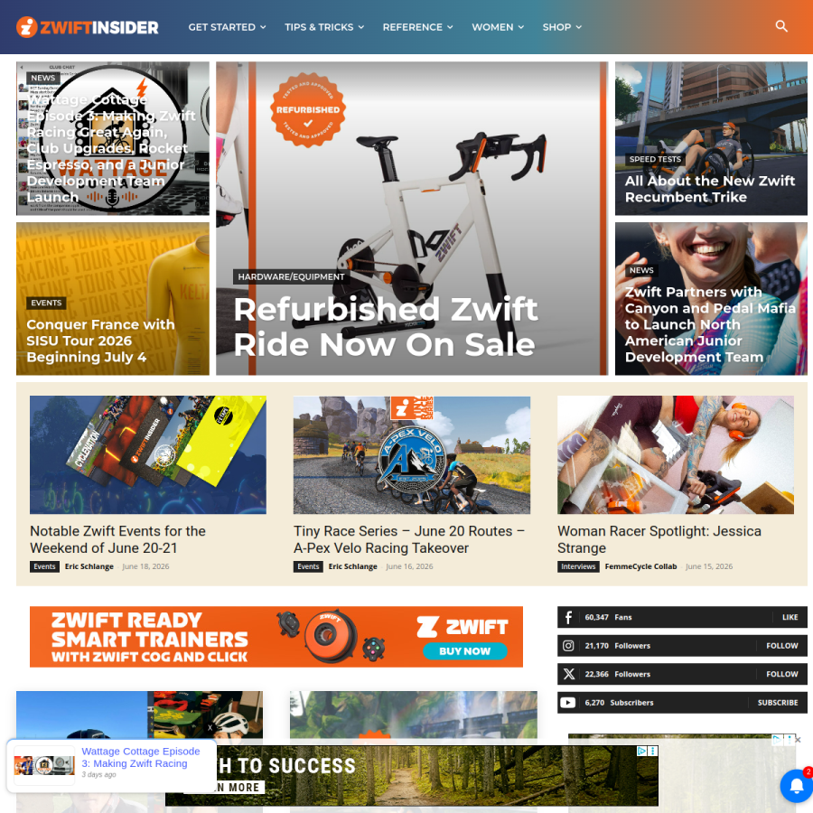zwiftinsider.com homepage screenshot