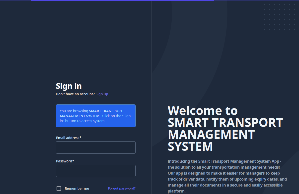 Real snapshot of the iSTMS transport management website