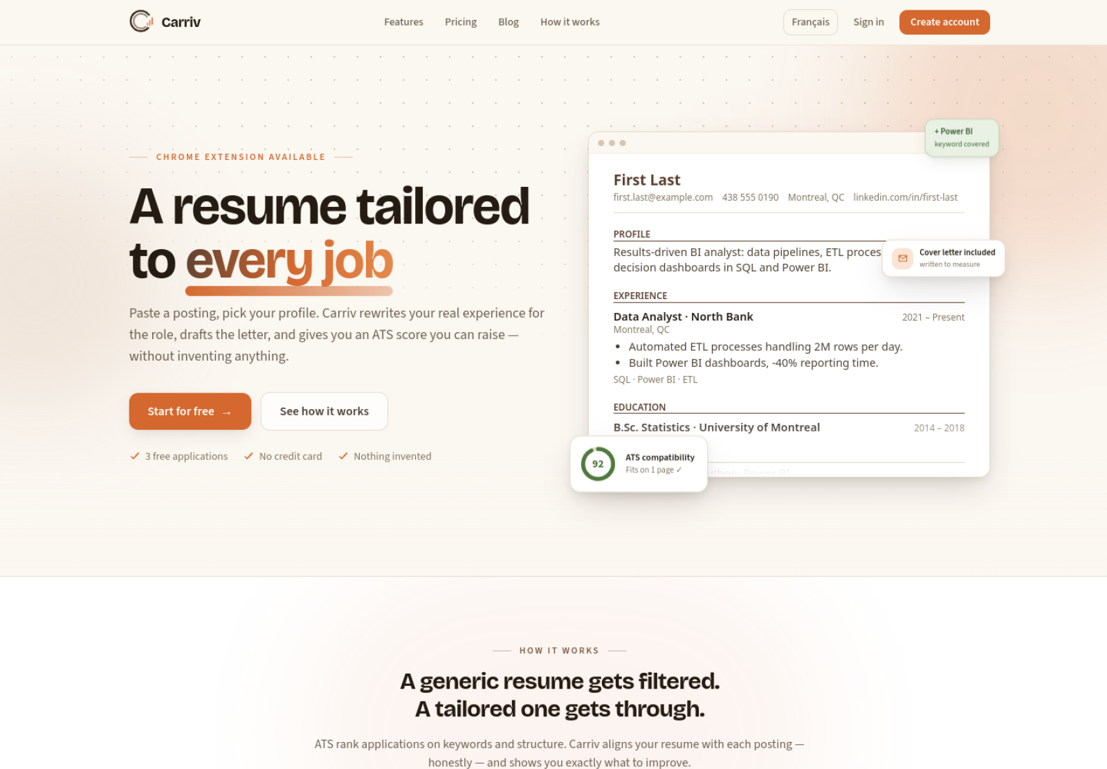 Capture Carriv : CV adapté et score ATS