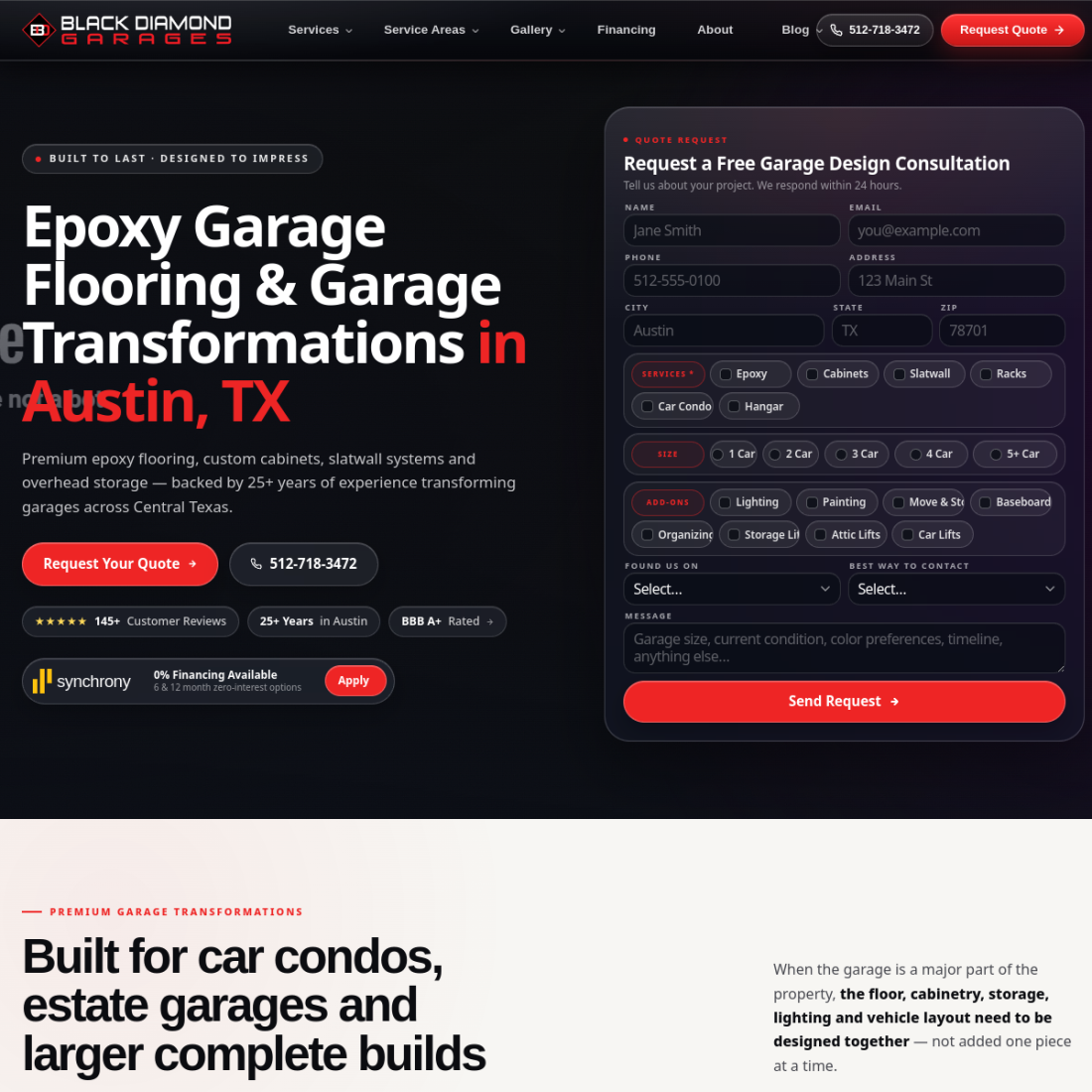 Black Diamond Garages website from The Omni Shot portfolio