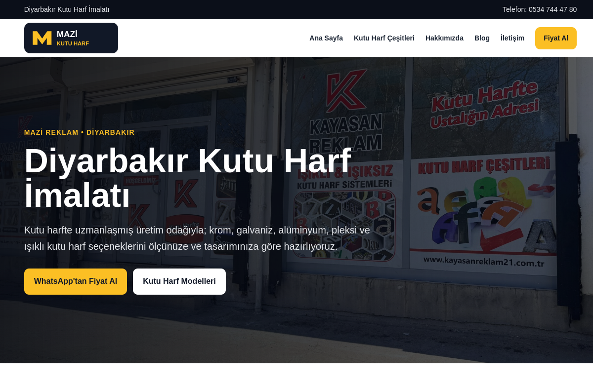Mazi Reklam Kutu Harf web tasarım projesi