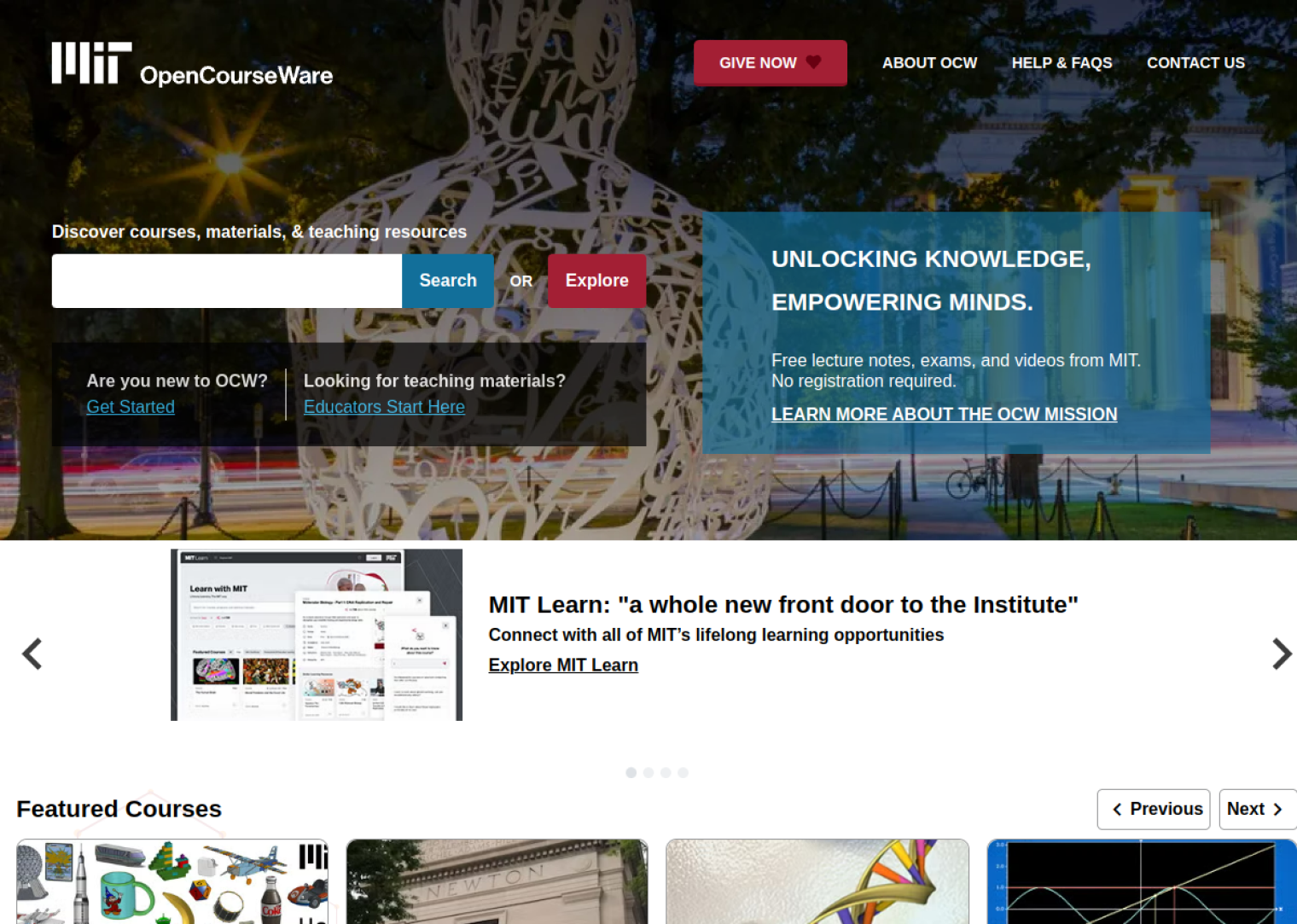 ocw.mit.edu web sitesi önizlemesi