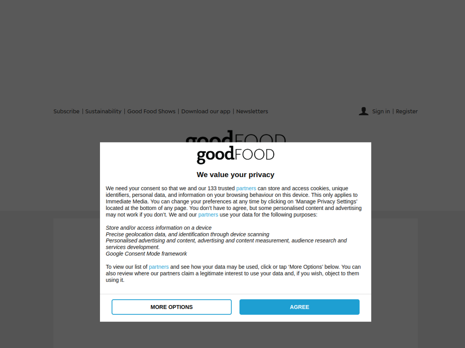 BBC Good Food website preview
