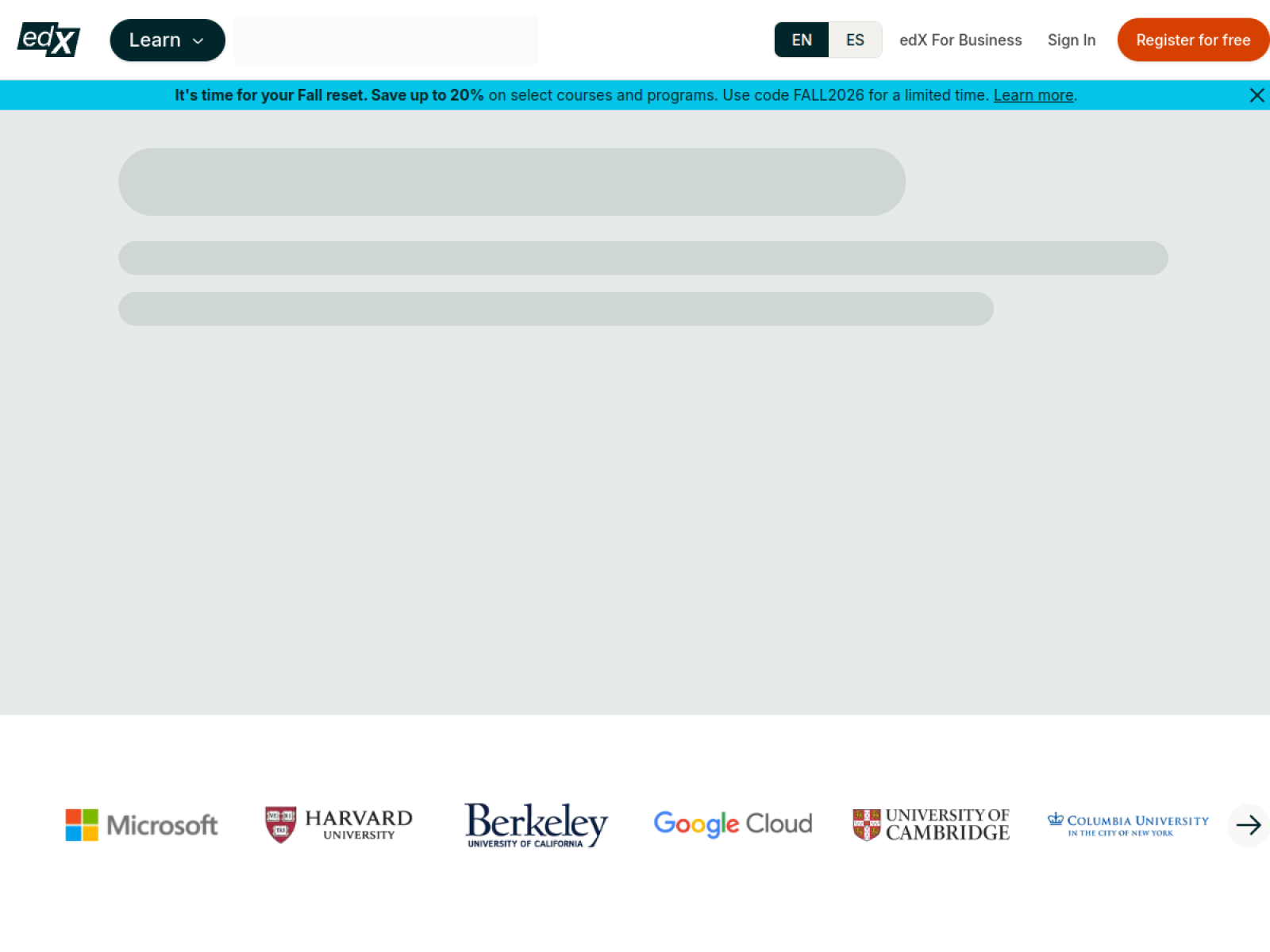 edX web sitesi önizlemesi