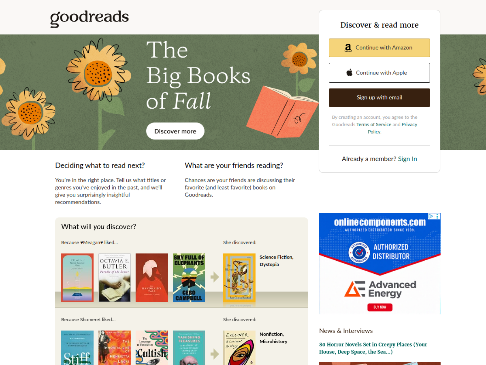 Goodreads web sitesi önizlemesi