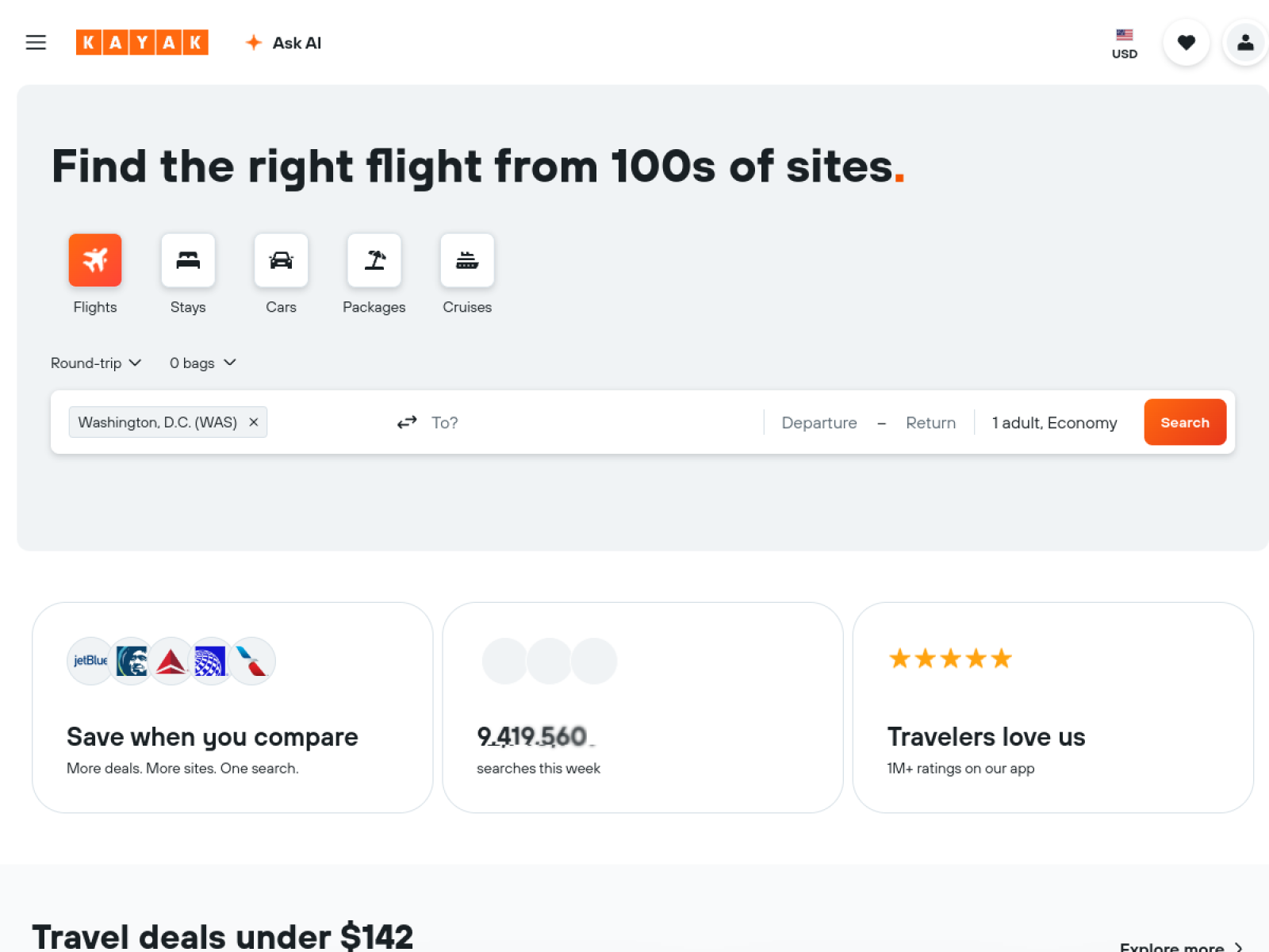 KAYAK website preview